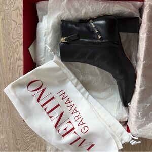 Valentino Garavani Black Ankle Booties with Gold Studs